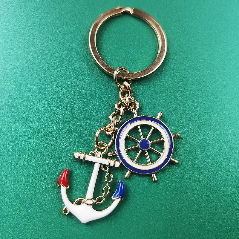 Casual Western style Key Ring Key Chain Anchor Rudder Travel Gift Metal Office Car Pendant Backpack Bag Ornament Unisex DK0046