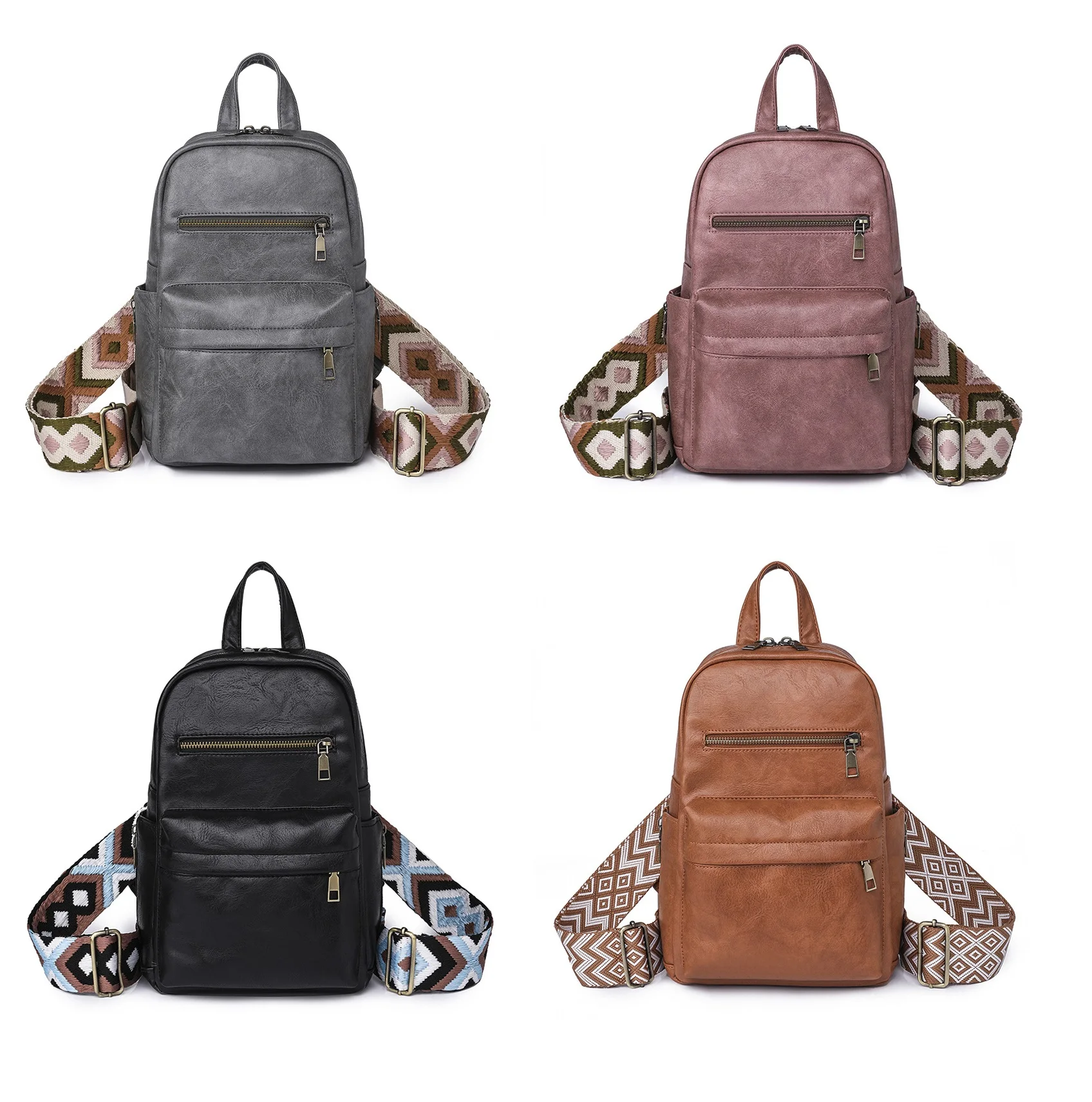 

4 colors Multiple Carrying Methods Backpack Sling bag With Guitar Strap with Zipper Pu Leather Women Fashion Shoulder Bags