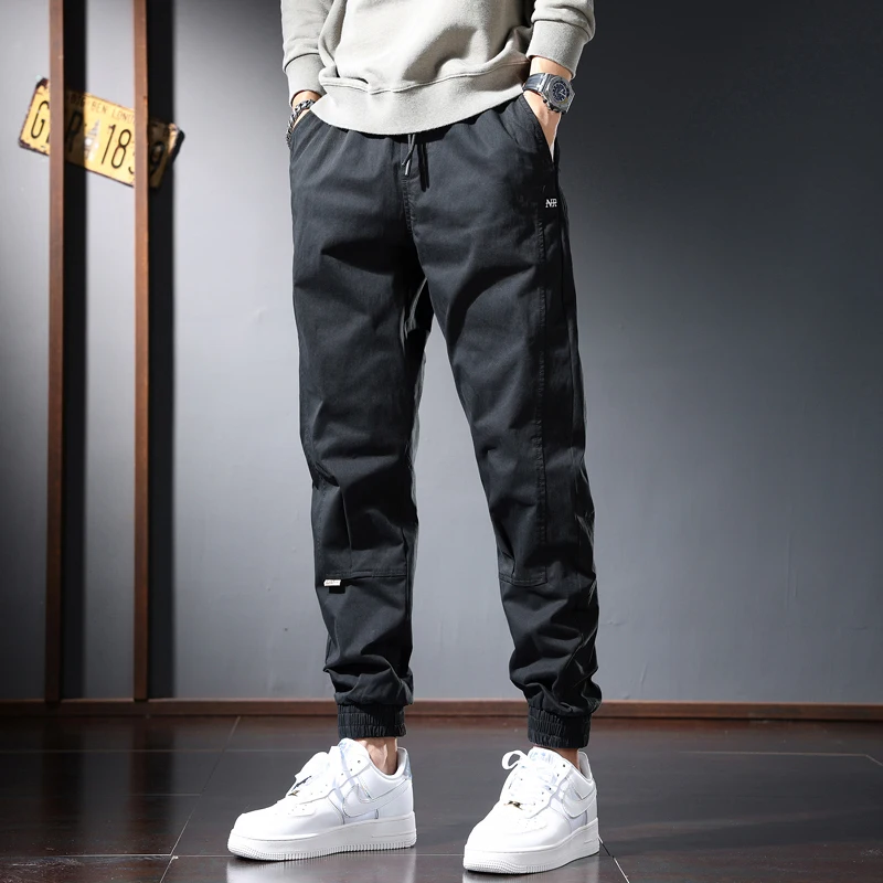 

Black Baggy Pants Men Autumn Casual Pencil Pants Streetwear Fashion Cotton Loose Elastic Waist Drawstring Trousers CP2059