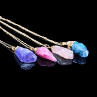colored crystal irregular raw stone phnom penh single ring necklace sweater chain hot stainless steel necklaces woman emo nezuko
