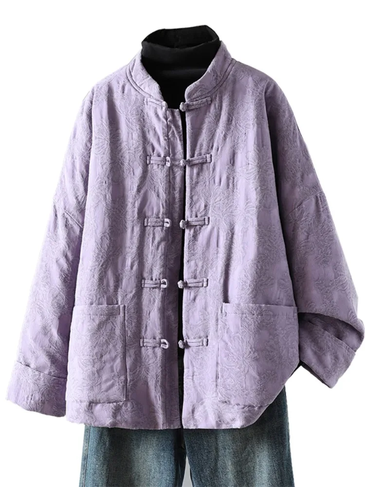 Withdraw Overplus Order Big Brand New Chinese Sle Buckle Jacquard down Jacket Women Winter Retro Linen Improved Cos...