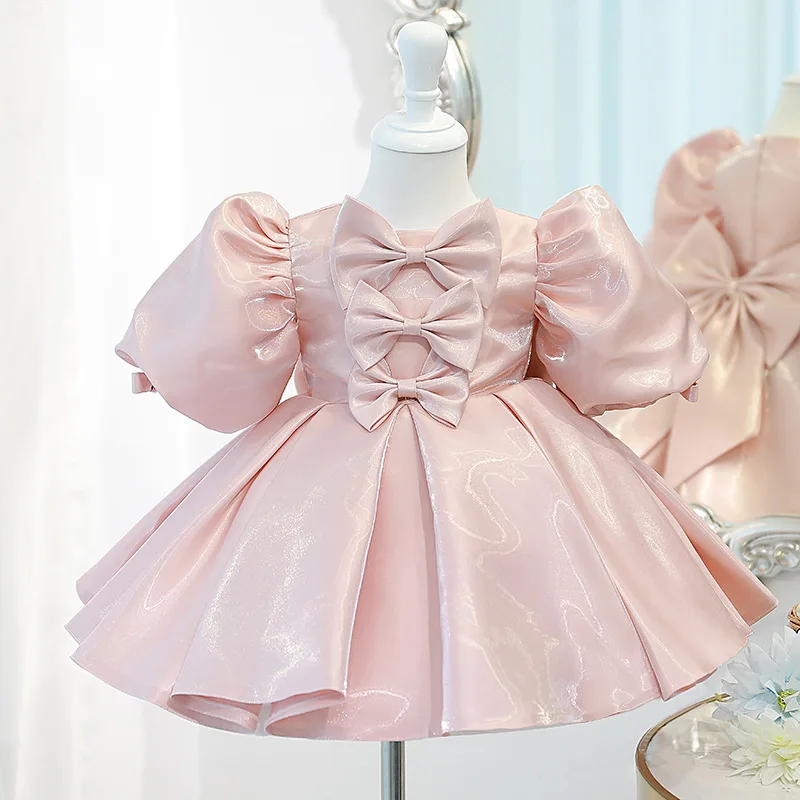 

2023 New Luxurious Kid Baby Girls Princess Bow Gown Flower Bridesmaid Dresses for Children Eid Party and Wedding Clothes Vestido