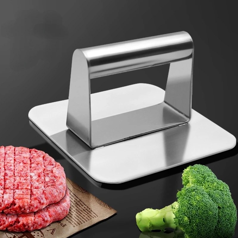 

304 stainless steel square round cake press Teppanyaki hand-held cake squid commercial hamburger meat press plate