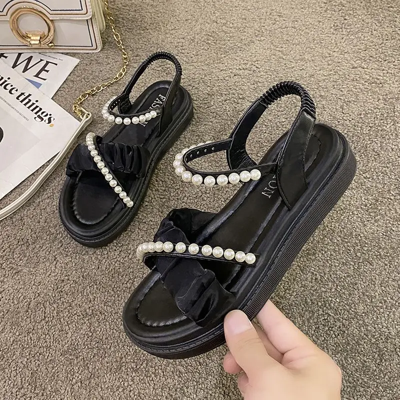 Pearl Platform Fairy Sandals Women's Matching Skirt Summer 2023 New Fashion Versatile Roman Shoes