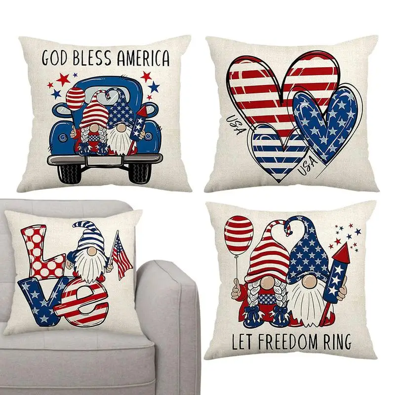 

Independence Day Pillowcase 17.71*17.71in Set Of 4 Memorial Day Patriotic Throw Pillow Covers Decorative Pillowcase Home Throw