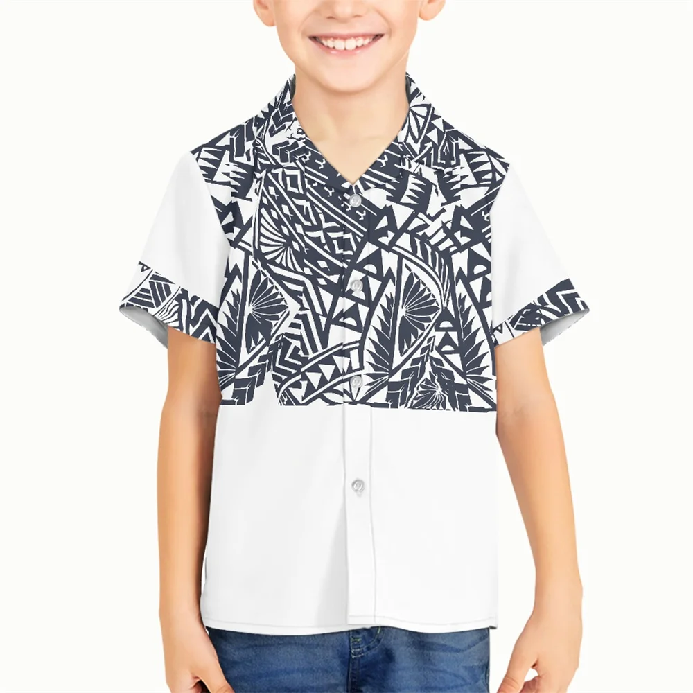 

Wholesale Prices Button Down Boys V-neck Shirt Polynesian Tribal Samoan Traditional Tattoo Print Shirts Short Sleeve Kids Shirts