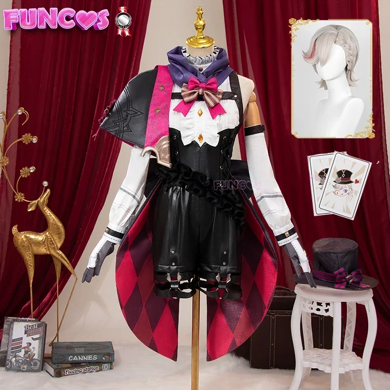 

Женский костюм для косплея Lyney, парик, шляпа, Genshin Impact, Фонтейн, волшебный волшебник, Lyney, Lynette, искусственная шапка, рубашка, плетеные волосы, перчатки, чулки