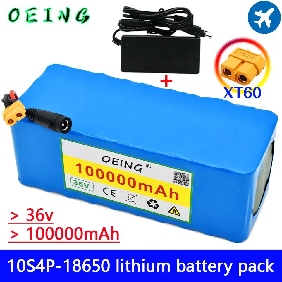 

2023New 100% NEW 36V battery 10S4P 100Ah battery pack 1000W high power battery 42V 100000mAh Ebike electric bicycle BMS+charge