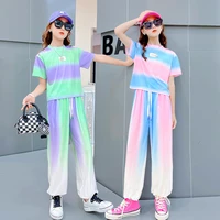 2022 two piece set summer kids cute clothing set 4 to 16 years old girls gradient color loose casual suit fashion clothes