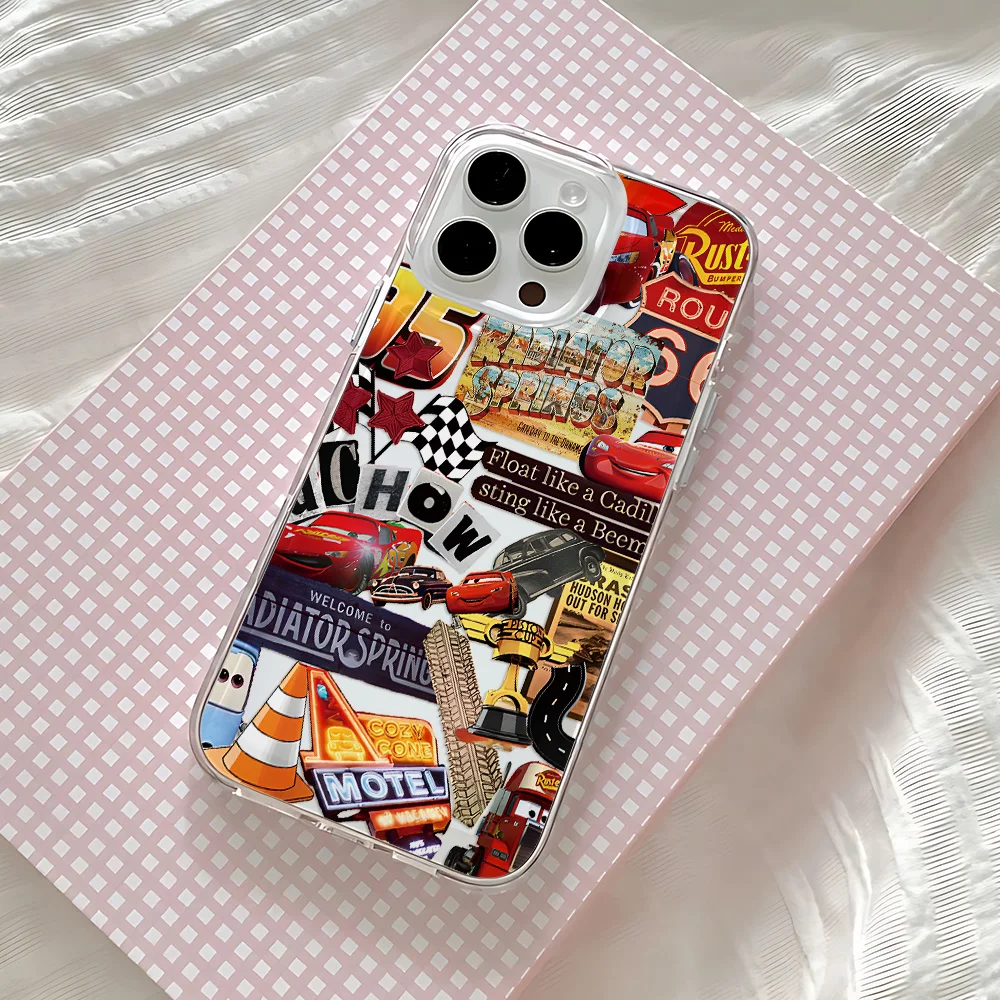 Фото Чехол для телефона HOT Cars L-Lightning M-McQueen для iPhone 17 16 15 14 13 12 11 Mini Pro Max X XR Air Plus, прозрачная задняя крышка №5