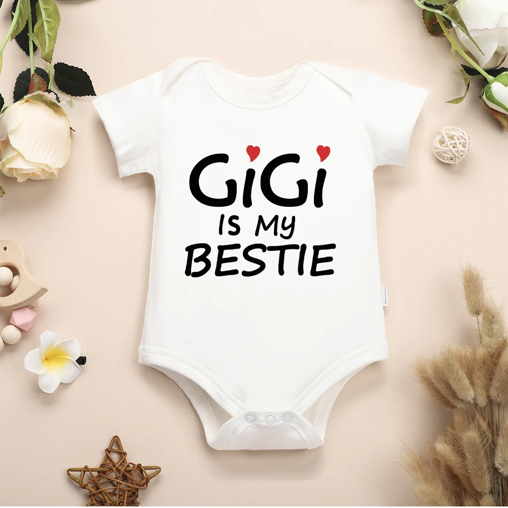 

GiGi Is My BESTIE Print White Newborn Romper Of 0-24M Summer O Neck Dropship High Quality Hot Baby Girl Boy Onesie Minimalist