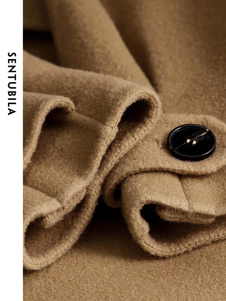 SENTUBILA текстура 100% шерстяное пальто куртки для женщин зимняя мода 2024 однотонные