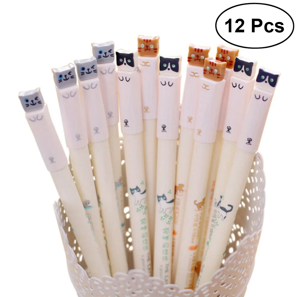 

12pcs Cat Rollerball Pens with 0.38mm Extra Fine Point Black Ink Office Supplies Stationery for Students