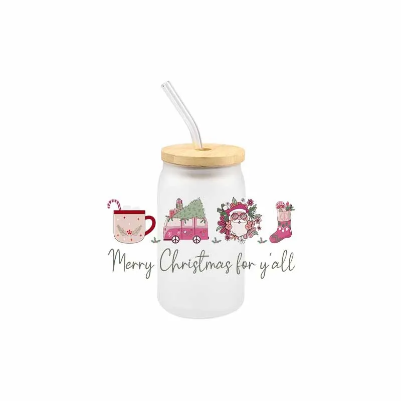 Рождественская переводная наклейка с Санта Клаусом UV DTF Санта-малыш стеклянная