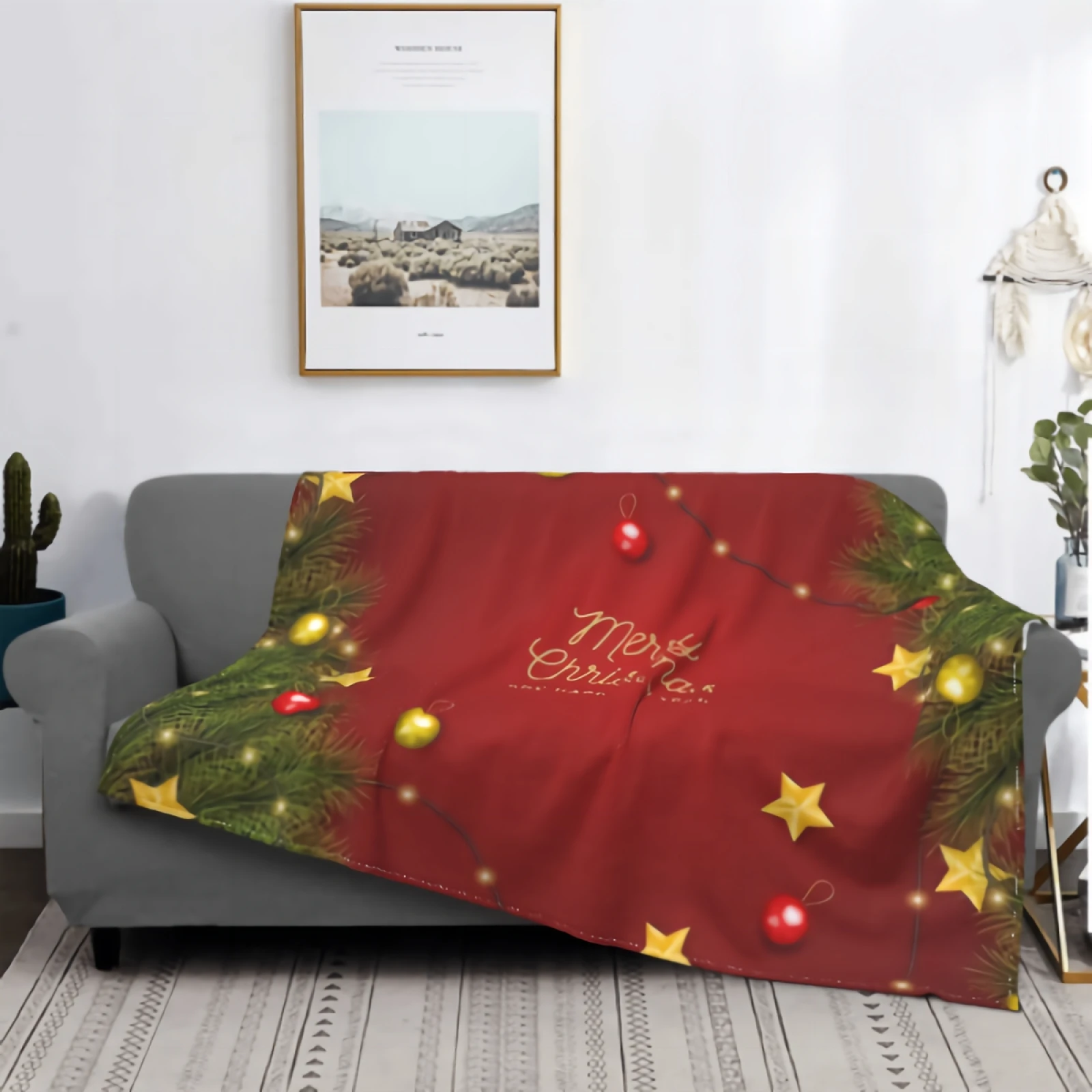 

Realistic Christmas Flannel Fleece Bed Blanket Lightweight Cozy Plush Blanket for Bedroom Couch Kids Adults Women Gift 80x60 In