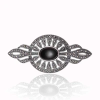 tevuli 925 sterling silver marcasite and onyx gemstone brooch