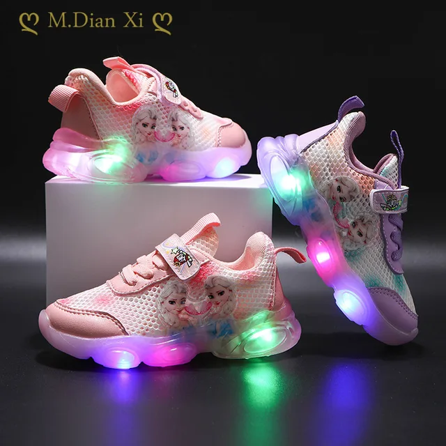 Cartoon Frozen 2 Girls Casual Shoes LED Light Up Sneakers Elsa Princess Shoes Baby Toddler Shoes Girl Birthday Present 1