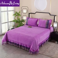 new crystal fleece bed cover non slip warm european lace bed cover blanket bedroom home textile bed skirt cover blanket