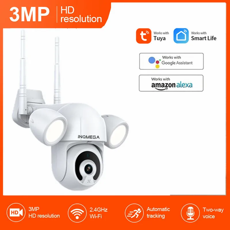 

INQMEGA 3MP Tuya IP Camera Floodlight Courtyard Lighting Outdoor WiFi Cam Alexa Google Home Waterproof Garden Security CCTV