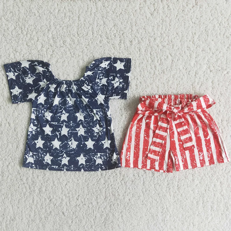 

Fashion Summer Baby Clothes Baby Girl Milk Silk July 4th 2pcs Toddler Outfit Kids Patriotic Short Sleeve Clothes