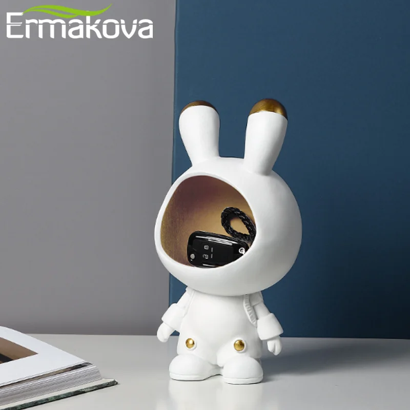 

ERMAKOVA Resin Creative Space Rabbit Storage Box Statue Entrance Key Tray Home Living Room Astronaut Figurine Decoration Gift