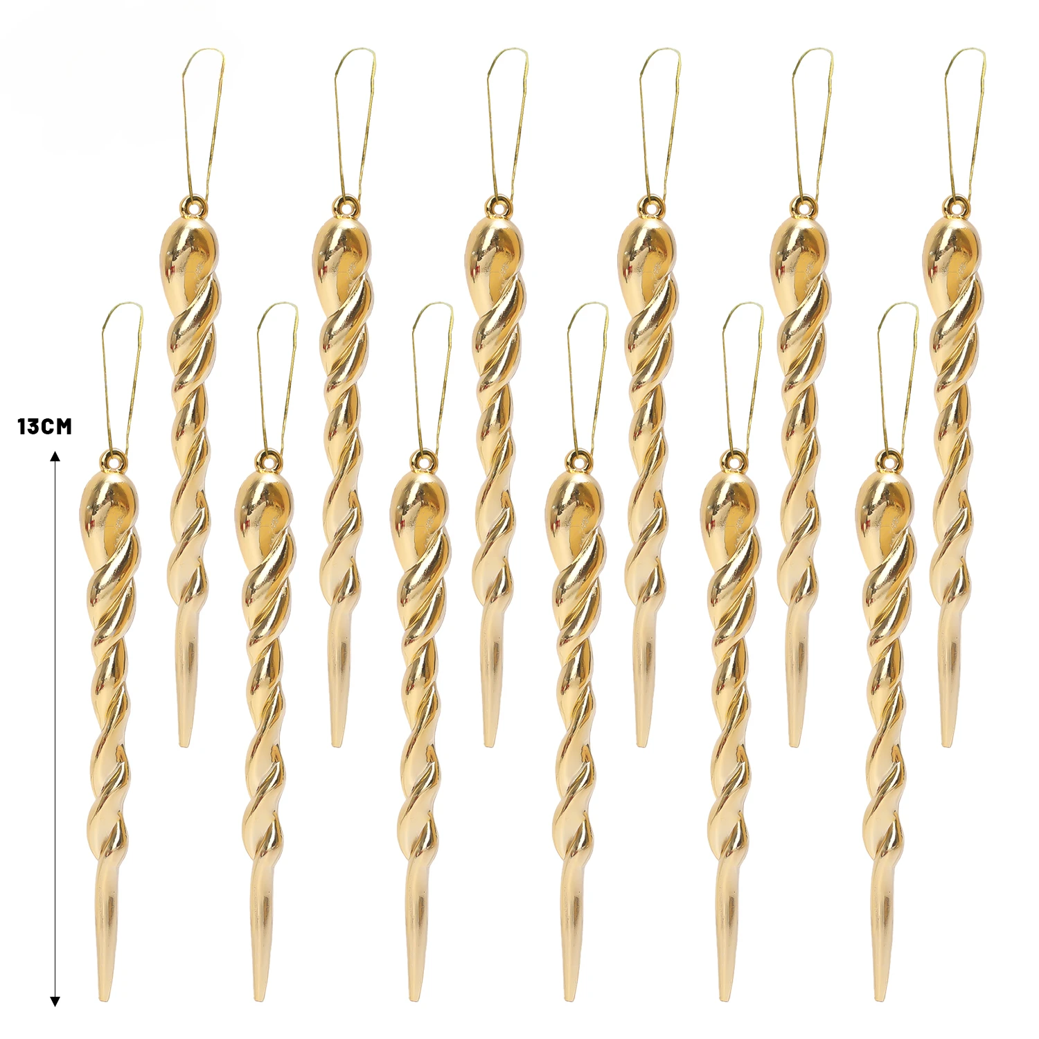 

Золотые пластиковые имитации ледяных сосулек для елки 12 шт.