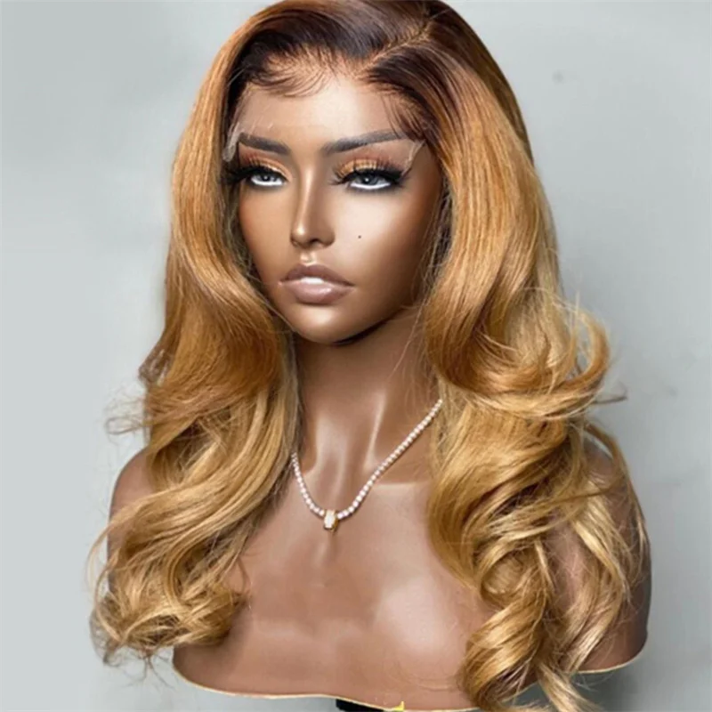 Soft Long Body Wave Ombre Blonde Human Hair Wig Glueless 13x4 Lace Front Wig For Women Pre Plucked With Baby Hair Daily Wear