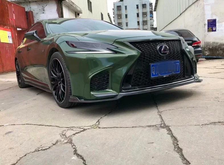 Фото Для Lexus LS350 LS500 2020-2022 бампер из настоящего углеродного волокна, передние разветвители для губ, задний диффузор, боковая юбка, спойлер, защитный комплект кузова №2
