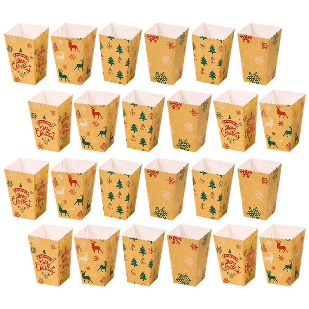 

24 Pcs Merry Christmas French Fries Popcorn Bags Party Containers Paper Serving Cups Bowl Disposable Cartons