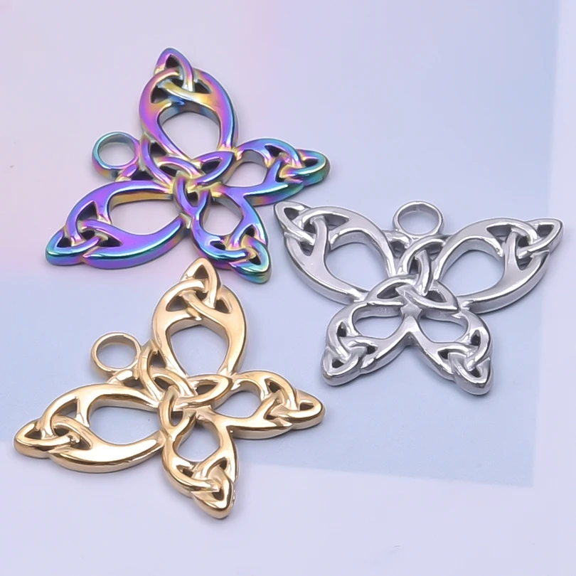 

Vintage Butterfly Charm Rainbow Trendy Women Necklace Stainless Steel Hollow Pendants DIY Craft Jewelry Making Earrings Material