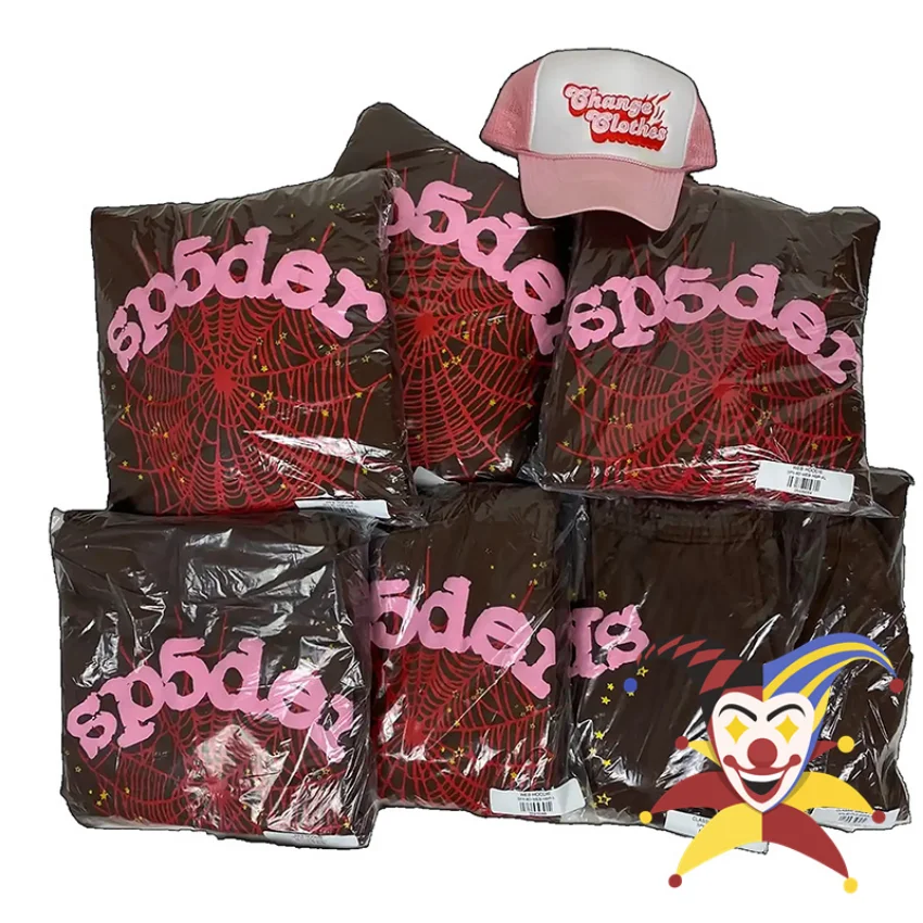

Red Puff Print 555555 Brown Web Pullover Men Women Young Thug Spiderweb Hoodies