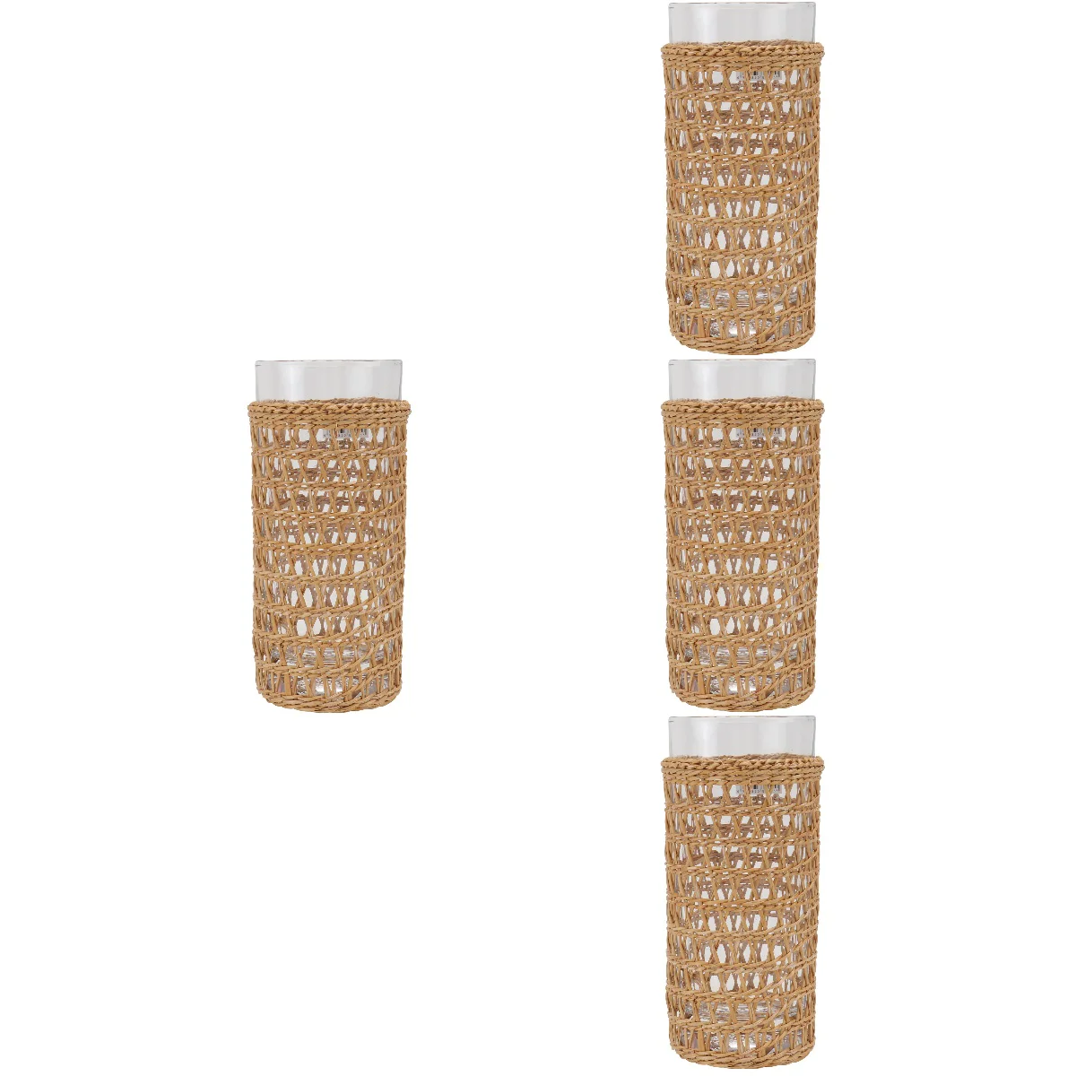 

4 pcs Glass Martini Glasses with Straw Woven Martini Glasses Sleeve Anti-Scaldling Straw Woven Martini Glasses