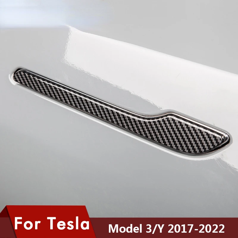 

4 шт./компл. Автомобильная дверная ручка для Tesla Model 3 2022, аксессуары для дверной крышки, паста Model3, углеродное волокно ABS Tesal Model Y 2021