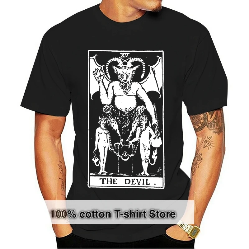 

The Devil Tarot Card T-Shirts Major Arcana Fortune Telling Occult T Shirt for Men 100% Cotton Creative Tee Shirt Short Sleeve