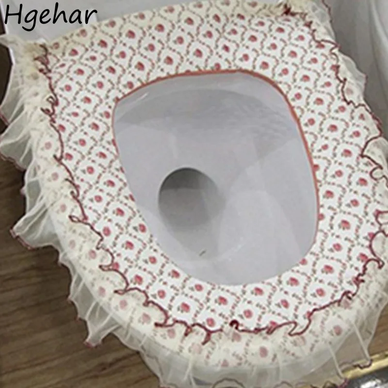 Toilet Seat Cover Zipper Korean Style Mesh Ruffles Ulzzang Fashion Eco-Friendly Overcoat Toilets Case Daily Water-proof Vintage