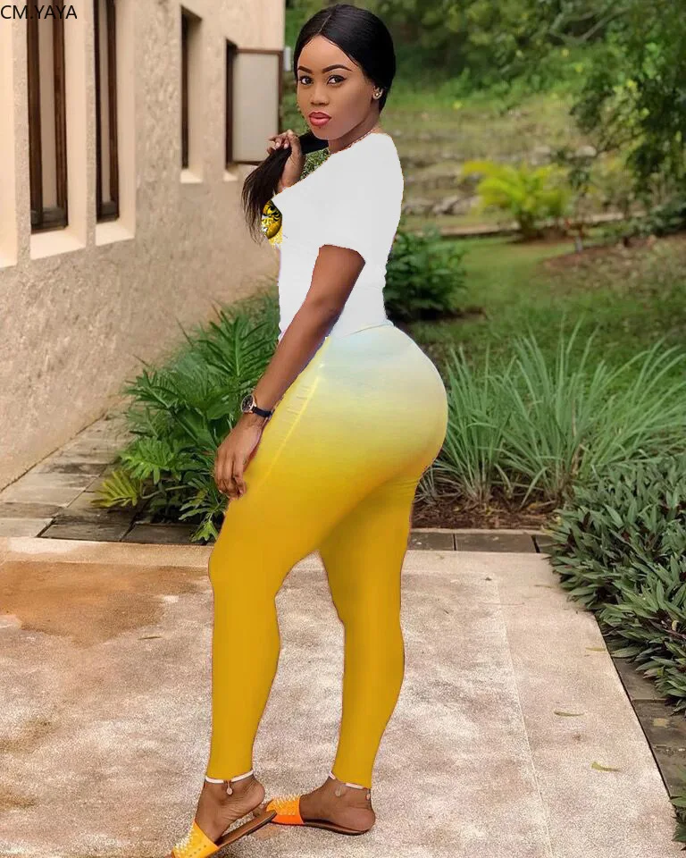 Женский спортивный костюм CM.YAYA футболка с принтом губ и градиентные