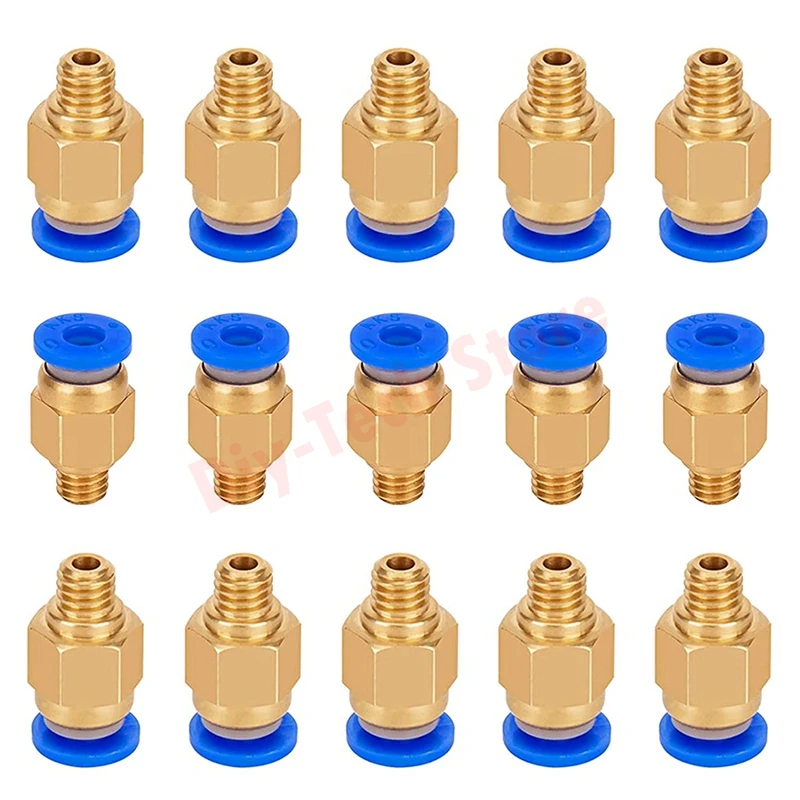 

15pcs PC4-M6 Pneumatic Fitting Push to Connect 4mm thread M6 Connector for 3D Printer 1.75mm Filament