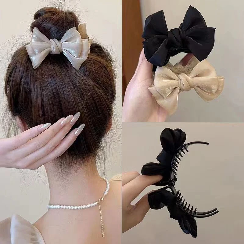 

New Elegant Bow Pill Head Grip Clip Korean Temperament Hair Clip Female Ponytail Braid Clip Fashion Headdress