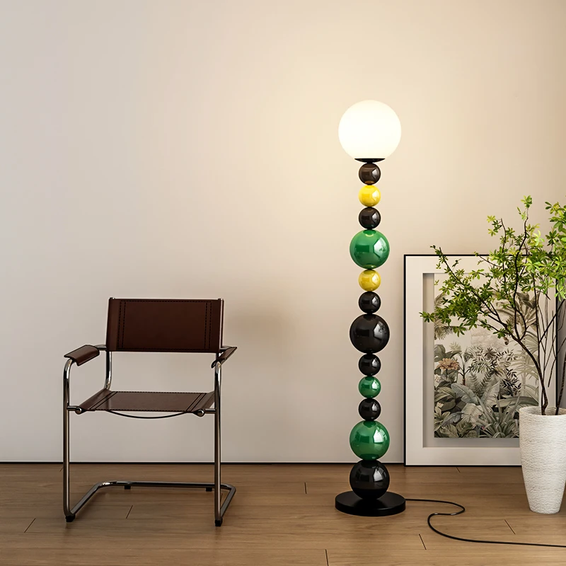 

Colorful Beaded Floor Lamps Modern Round Ball Glass Shade Design Living Room Sofa Standing Lights Bedroom Night Desk Lamp