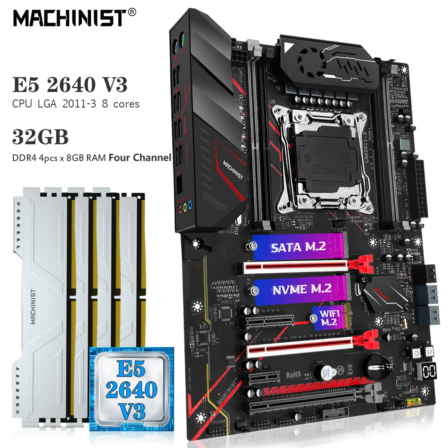 MACHINIST MR9A PRO X99 комплект материнской платы Xeon E5 2640 V3 ЦП LGA 2011-3 32 Гб DDR4 ECC 2133 МГц ОЗУ