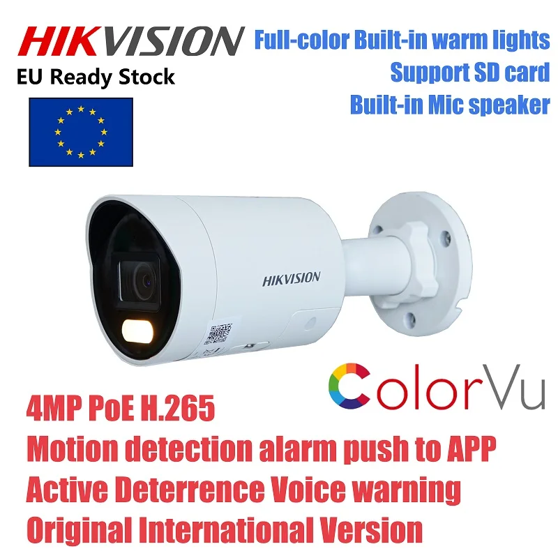 Hikvision – Mini caméra réseau fixe DS-2CD2047G2-LU/SL 4MP ColorVu  lumière stroboscopique et