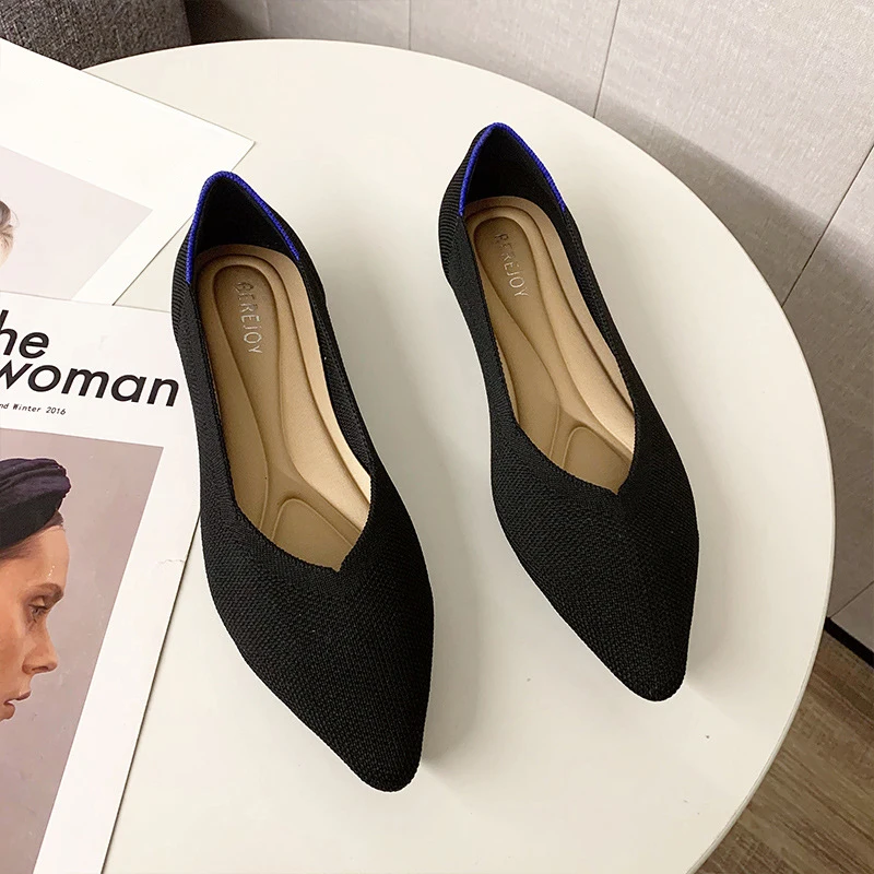 2022Stretch Colorblock Knit Comfortable Pointed Toe Ballet Flats Women's Slip-On Maternity Loafers Shores Moccasin Women's Shoes