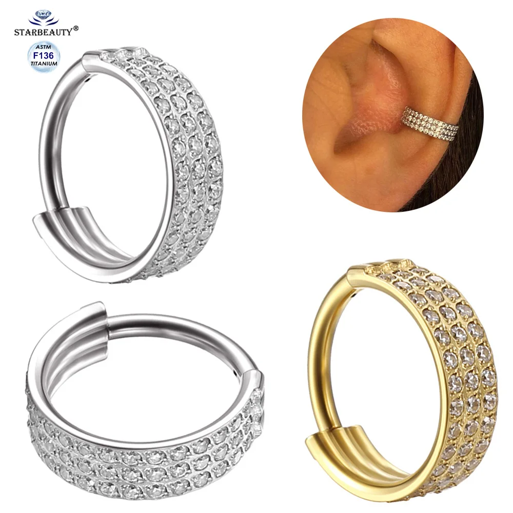 

Starbeauty имплантат класса ASTM F136 титановое кольца в нос откидная перегородка кликер Цирконий завиток Пирсинг ушной раковины серьги-кольца