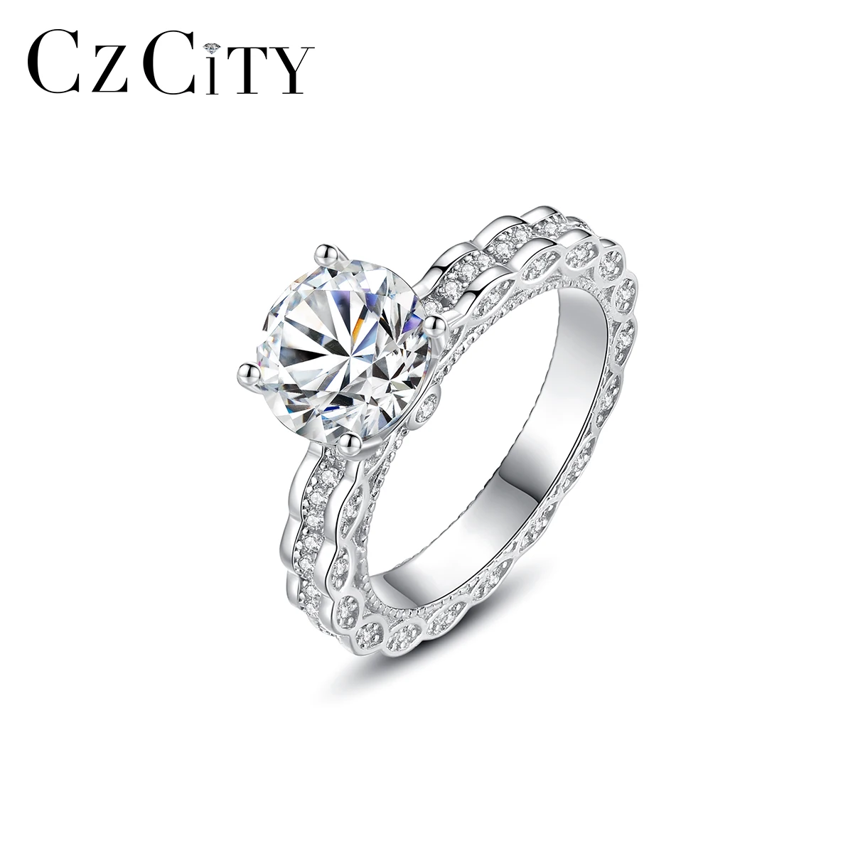

CZCITY 2ct Moissanite Diamond Eternity Promise Rings for Women Wedding Engagement Fine Jewelry 925 Sterling Silver CZ Anel Gifts