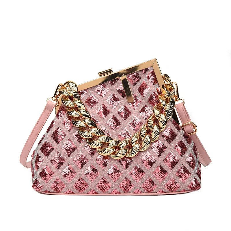 

New Brand Designer Women's Bag with Thick Chain Handle Shell Tote Shoulder Bag for Women Clutch Purses Crossbody Bag Handbag