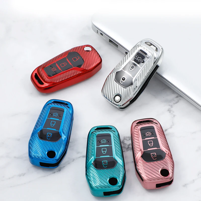 

Чехол для автомобильного ключа из ТПУ с угольным зерном, чехол для ключа для Ford Mondeo 5 Ecosport Figo 2017 Puma 2020 Fiesta Mk8 Everest Ranger