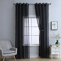 black curtains for living room bedroom dining white tulle window tassel sheer drapes for girl room ready made