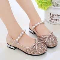 girls mary jane shoes glitter princess bow pearl flats wedding party dress pump leather shoes for kids toddler