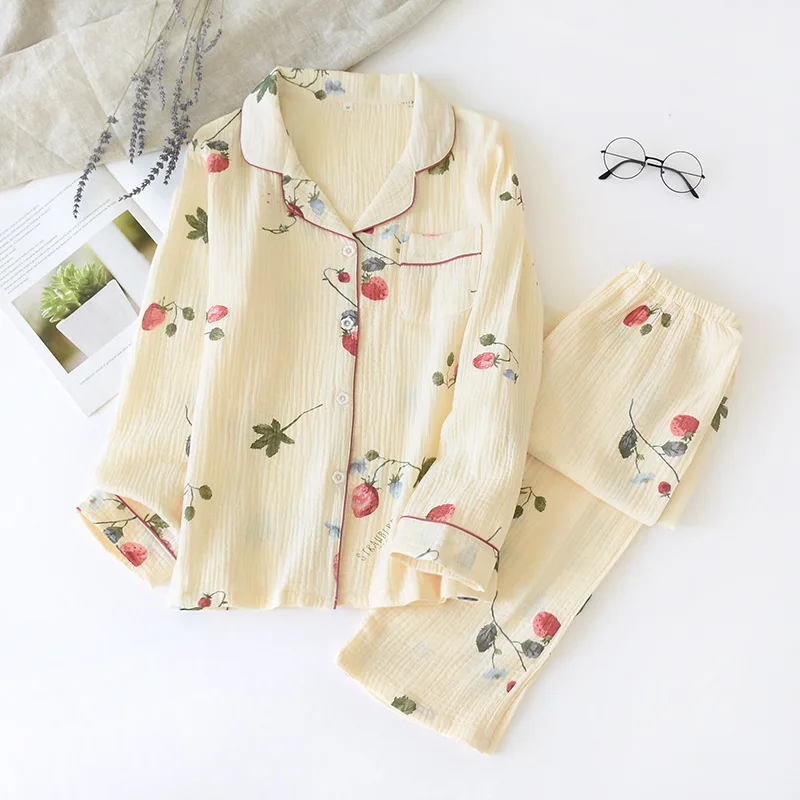 Strawberry Cotton Women's Pajamas Set 2-Piece Pyjamas Pijamas Winter Homewear Nighty Pj Set For Lady