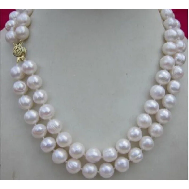 Ожерелье с двойной нитью 11-12 мм белое жемчужное ожерелье в стиле барокко Nanhai